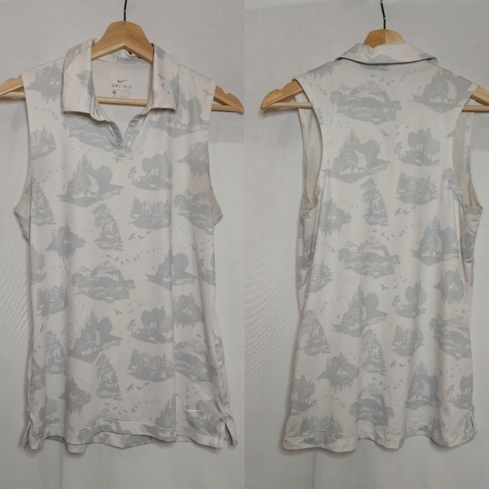 Nike Women's Sleeveless Toile Print Polo Gray White Wilderness Small S AV3680-13